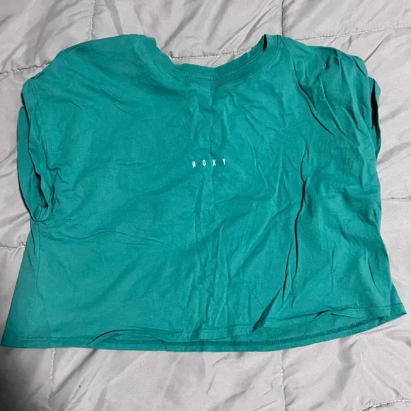 Roxy Teal Crew Neck Tee with Subtle White Logo - Picture 3 of 3